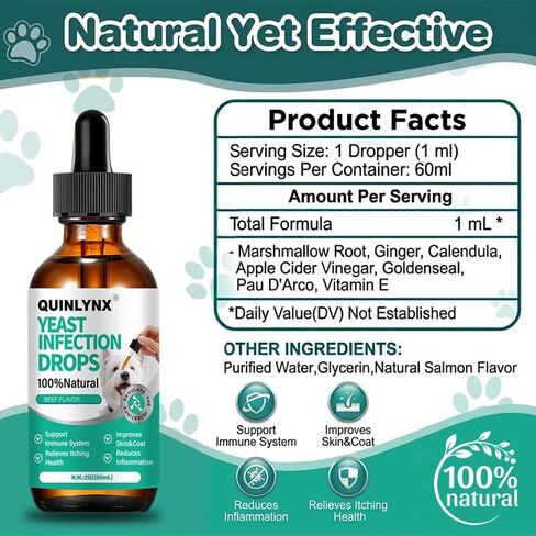 Dog Yeast Infection Treatment Drops – Treats Canine Ear & Paw Yeast Infections, Relieves Irritation, Inflammation & Allergies, Multivitamin Probiotic Supplement for Dogs in Kuwait