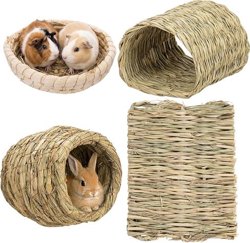 4 Pack Guinea Pig Grass Tunnel and Hideout Set Small Animal Accessories in Kuwait