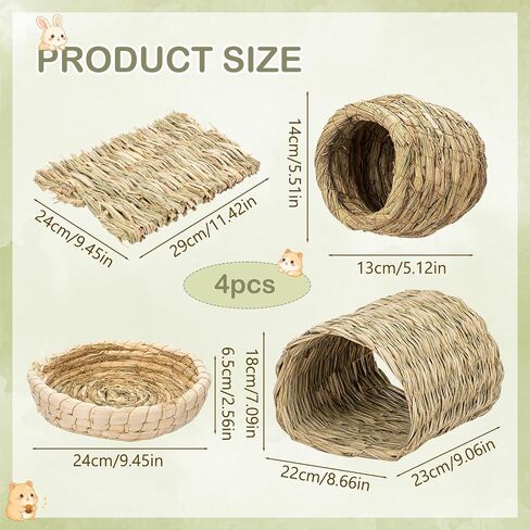 4 Pack Guinea Pig Grass Tunnel and Hideout Set Small Animal Accessories in Kuwait