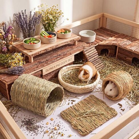 4 Pack Guinea Pig Grass Tunnel and Hideout Set Small Animal Accessories in Kuwait