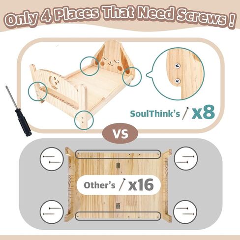 SoulThink® Floppy Ear Wooden Rabbit Bed - Easy to Assemble Rabbit Bed with Removable & Washable Fleece Mat, Small Animal Bed Suitable for Bunny, Guinea Pig, Chinchilla, Ferrets, Rats in Kuwait