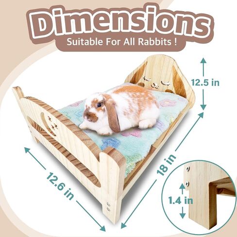 SoulThink® Floppy Ear Wooden Rabbit Bed - Easy to Assemble Rabbit Bed with Removable & Washable Fleece Mat, Small Animal Bed Suitable for Bunny, Guinea Pig, Chinchilla, Ferrets, Rats in Kuwait
