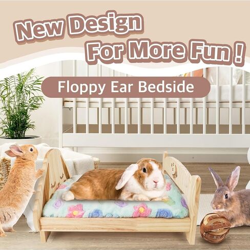 SoulThink® Floppy Ear Wooden Rabbit Bed - Easy to Assemble Rabbit Bed with Removable & Washable Fleece Mat, Small Animal Bed Suitable for Bunny, Guinea Pig, Chinchilla, Ferrets, Rats in Kuwait
