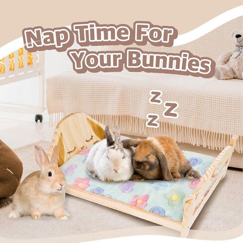 SoulThink® Floppy Ear Wooden Rabbit Bed - Easy to Assemble Rabbit Bed with Removable & Washable Fleece Mat, Small Animal Bed Suitable for Bunny, Guinea Pig, Chinchilla, Ferrets, Rats in Kuwait
