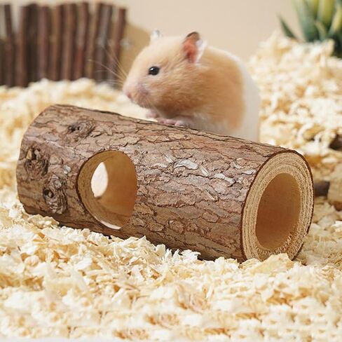 Wood Log Tunnel for Hamsters, Hideout Tube Toy for Pet Rat in Kuwait
