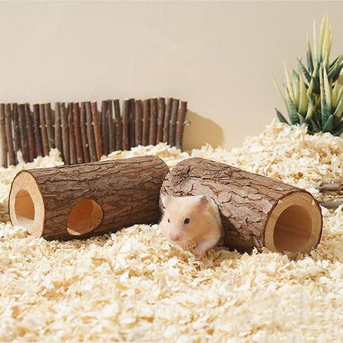 Wood Log Tunnel for Hamsters, Hideout Tube Toy for Pet Rat in Kuwait