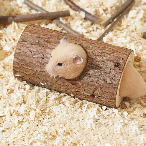 Wood Log Tunnel for Hamsters, Hideout Tube Toy for Pet Rat in Kuwait