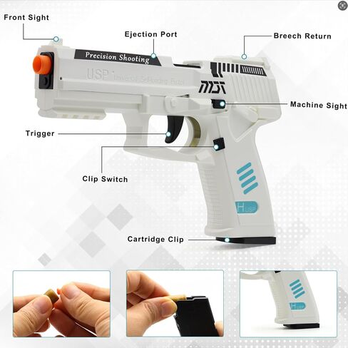 Automatic Shell Ejection Toy Gun, Automatic Reloading Rebound Pistols for Shooting Game Educational Toys Gifts for Kids Boys Girls in Kuwait