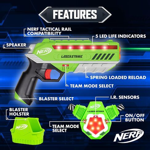 NERF Laser Strike 4 Player Laser Tag Game Pack Complete with 4 300ft Range Blasters, 4 Target Vests & 4 Holsters - Indoor or Outdoor Play Arcade Games, Toys for Kids & Family in Kuwait