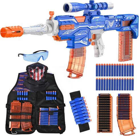 Automatic Soft Dart Blaster with Tactical Vest, 150 Darts, Scope, Dual Fire Modes | Rechargeable Electric Blaster for Kids 8-12, Birthday Gifts, Mecha-Force Blue in Kuwait