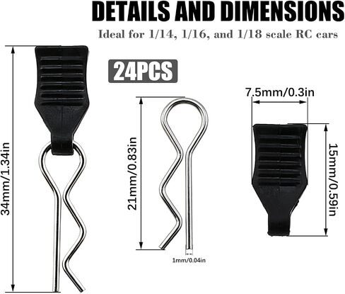 24pcs 1mm Universal Remote Control Body Clips with Pull Tabs, Compatible with All 1/14 1/16 1/18 Scale SCX24 ruck Buggy Shell Replacement Parts in Kuwait