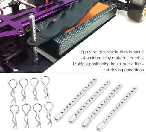 RC Body Post, High Strength Aluminum Alloy RC Car Shell Column Car Shell Holder Mounts with Buckle for HSP 94102 94122 94103 94 1/10 (Silver) in Kuwait