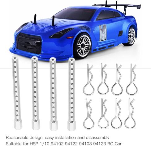 RC Body Post, High Strength Aluminum Alloy RC Car Shell Column Car Shell Holder Mounts with Buckle for HSP 94102 94122 94103 94 1/10 (Silver) in Kuwait