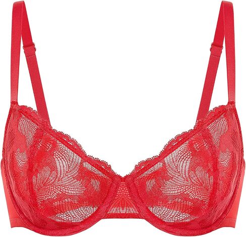 DELIMIRA Women's Balconette Bra Push Up Plus Size Lace Sexy See Through Unlined Underwire Bras in Kuwait