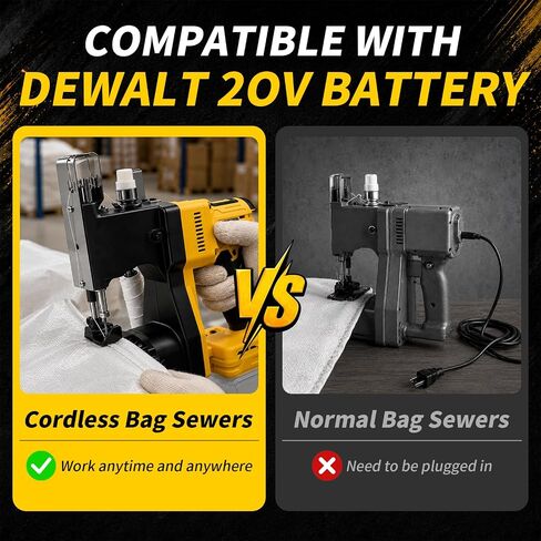 Cordless Bag Closing Machine Compatible with Dewalt 20V Battery(Battery Not Included), Auto Heavy-duty Bag Sewing Machine, Portable Bag Sewer for Sack Woven Bag Kraft Paper Bag Sealing in Kuwait