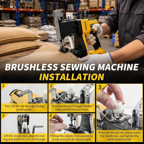 Cordless Bag Closing Machine Compatible with Dewalt 20V Battery(Battery Not Included), Auto Heavy-duty Bag Sewing Machine, Portable Bag Sewer for Sack Woven Bag Kraft Paper Bag Sealing in Kuwait