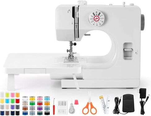 Sewing Machine with Extension Table, Mini Sewing Machines, Electric Portable Sewing Machines for Beginners, 12 Stitch Dual Speed with Foot Pedal & Sewing Kit, Ideal for Clothes, Pillowcases, Sheets in Kuwait