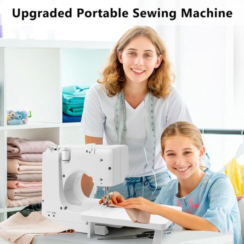 Sewing Machine with Extension Table, Mini Sewing Machines, Electric Portable Sewing Machines for Beginners, 12 Stitch Dual Speed with Foot Pedal & Sewing Kit, Ideal for Clothes, Pillowcases, Sheets in Kuwait