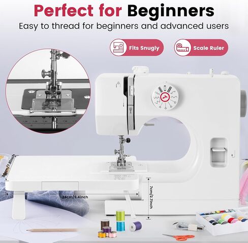 Sewing Machine with Extension Table, Mini Sewing Machines, Electric Portable Sewing Machines for Beginners, 12 Stitch Dual Speed with Foot Pedal & Sewing Kit, Ideal for Clothes, Pillowcases, Sheets in Kuwait