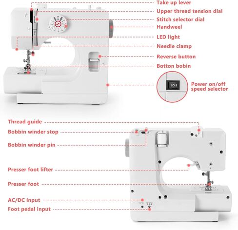 Sewing Machine with Extension Table, Mini Sewing Machines, Electric Portable Sewing Machines for Beginners, 12 Stitch Dual Speed with Foot Pedal & Sewing Kit, Ideal for Clothes, Pillowcases, Sheets in Kuwait