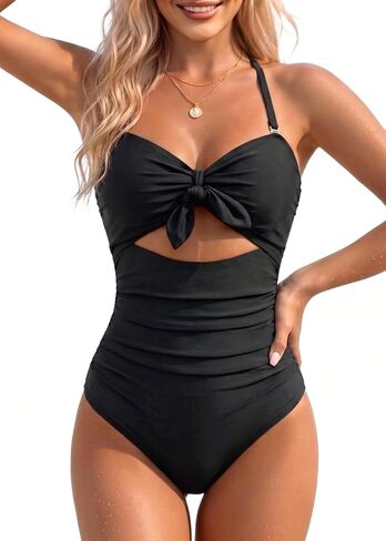 Tempt Me Women Sexy Cutout One Piece Swimsuits Tummy Control High Waisted Halter Front Tie Knot Bathing Suit in Kuwait
