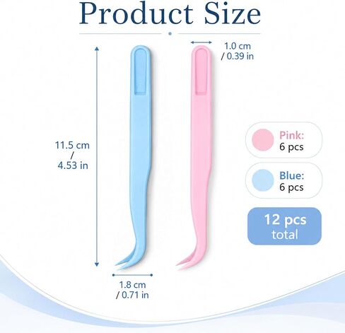 Fyntave 12 Pack Plastic Tweezers, 4.5 Inch Bent Tweezers Sticker Craft Tweezer for Stickers Crafting, Tweezer for DIY Jewelry Making Baking Decoration Reptile Feeding Blue Pink in Kuwait