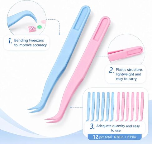 Fyntave 12 Pack Plastic Tweezers, 4.5 Inch Bent Tweezers Sticker Craft Tweezer for Stickers Crafting, Tweezer for DIY Jewelry Making Baking Decoration Reptile Feeding Blue Pink in Kuwait