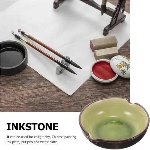 Lurrose Ceramic Calligraphy Ink Plate Desktop Dish for Ink and Water Use in Kuwait