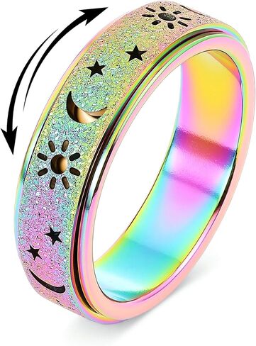 Fidget Ring Toys Adults Anxiety Relief Spinner Women Men Sun Moon Star in Kuwait