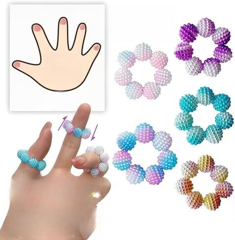 3pcs Sensory Spike Ball Rings - Designed to and Stress, Adjustable Rings with Multi-Color Gradient. Suitable for Adults, Finger Massager. Different Textured Spike Beads for Stress in Kuwait