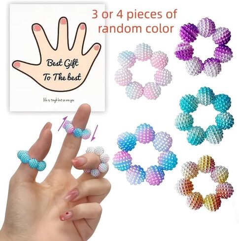 3pcs Sensory Spike Ball Rings - Designed to and Stress, Adjustable Rings with Multi-Color Gradient. Suitable for Adults, Finger Massager. Different Textured Spike Beads for Stress in Kuwait