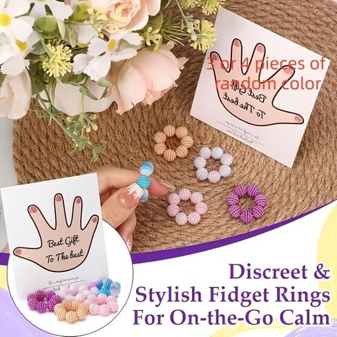 3pcs Sensory Spike Ball Rings - Designed to and Stress, Adjustable Rings with Multi-Color Gradient. Suitable for Adults, Finger Massager. Different Textured Spike Beads for Stress in Kuwait