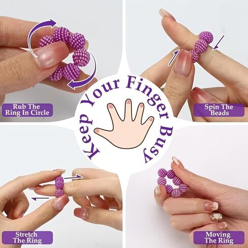 3pcs Sensory Spike Ball Rings - Designed to and Stress, Adjustable Rings with Multi-Color Gradient. Suitable for Adults, Finger Massager. Different Textured Spike Beads for Stress in Kuwait