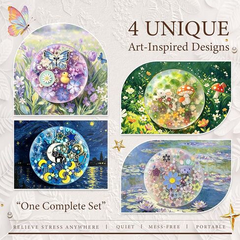 LOOMI 4 Pack Picky Pad - Artistic Oil Painting Inspired Skin Picking Fidget Toys for Adults - Aesthetic Sensory Picking Pad Set with Metallic Charms for Stress Management and Focus - 4 Unique Designs in Saudi Arabia