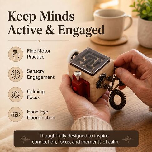 Busy Cube for Seniors, Wooden Dementia Fidget Toy, Sensory Activity Gift in Saudi Arabia