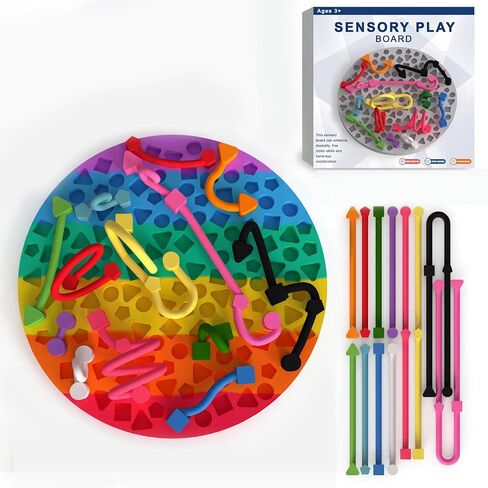 Sensory Activity Board, Silicone Calming Fidget Board Toy for Kids & Adults, Fine Motor Skill Building Sensory Toys, Multiple Shapes (Rainbow-Rectangle(1 Set)) in Kuwait