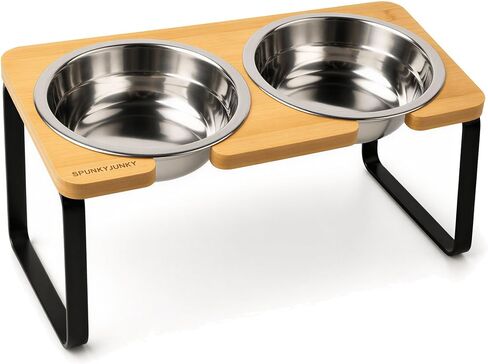 SPUNKYJUNKY Elevated Dog Bowls, 304 Stainless Steel, Tilted Raised Bowls in Kuwait