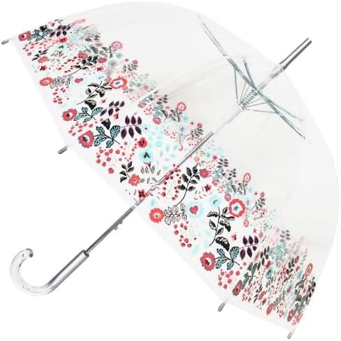 SMATI Paris - Lady’s Clear Birdcage Umbrella with white border – Transparent; Windproof; Auto open; Crystal style handle; French design; Dome shape umbrella in Kuwait