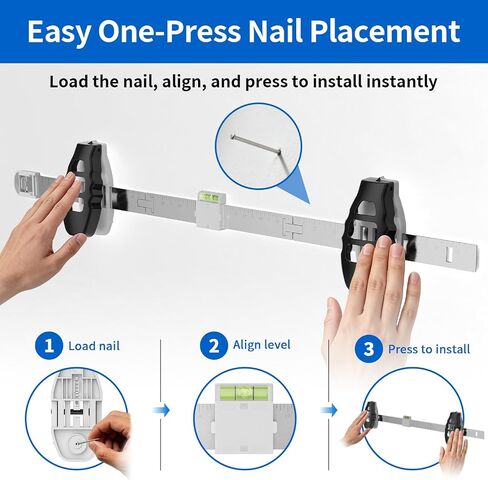3-in-1 Picture Hanging Tool, All-in-One Art Hanging Kit with Leveling, Position Marking & Effortless Push Nail Design, Double Nails for 25 Inch Frames, Wall Hanging Solution for Home Decor in Kuwait