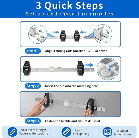 3-in-1 Picture Hanging Tool, All-in-One Art Hanging Kit with Leveling, Position Marking & Effortless Push Nail Design, Double Nails for 25 Inch Frames, Wall Hanging Solution for Home Decor in Kuwait