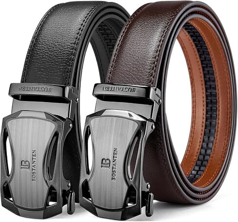 BOSTANTEN Ratchet Leather Belt For Men 2 Pack Dress and Casual with Adjustable Buckle, Trim to Fit in Kuwait