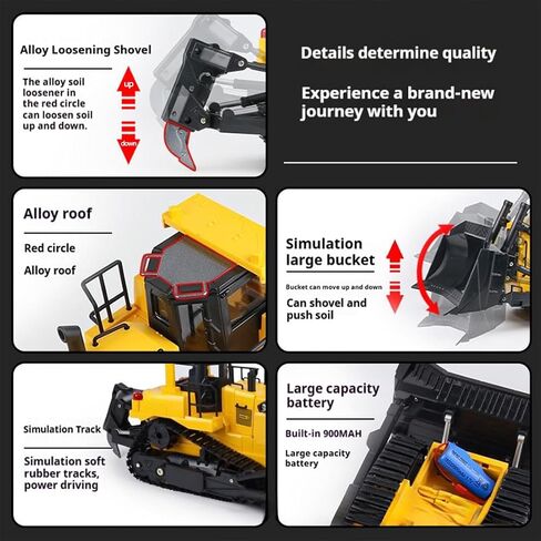 1/16 RC Tracked Construction Vehicle 11CH 360° Rotating Engineering Model with LED Light & Sound in Saudi Arabia