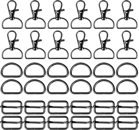 Hysagtek 60 Pcs Purse Hardware for Bag Making - Swivel Snap Hooks, D Ring, Slide Buckle, Bag Hardware Supplies for Handbag Fasteners, Strap, Backpack DIY Craft Accessories, 1 Inch, Silver in Kuwait