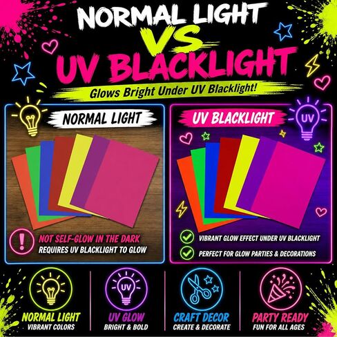 Mega-L Glow in The Dark Party Supplies, 28 Pcs Neon Paper Cardstock, 250GSM in Saudi Arabia