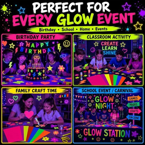 Mega-L Glow in The Dark Party Supplies, 28 Pcs Neon Paper Cardstock, 250GSM in Saudi Arabia