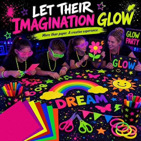 Mega-L Glow in The Dark Party Supplies, 28 Pcs Neon Paper Cardstock, 250GSM in Saudi Arabia