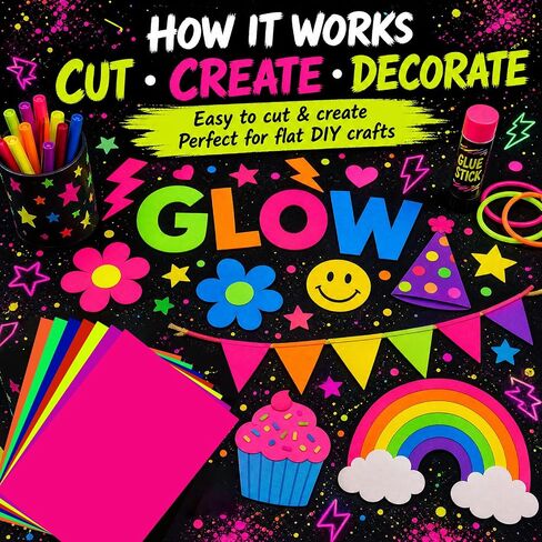 Mega-L Glow in The Dark Party Supplies, 28 Pcs Neon Paper Cardstock, 250GSM in Saudi Arabia