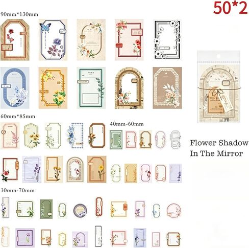 100Pcs Vintage Floral Frame Decorative Paper Sheets, Retro Label Style Craft Paper for Journal Scrapbooking DIY Background Decoration in Kuwait
