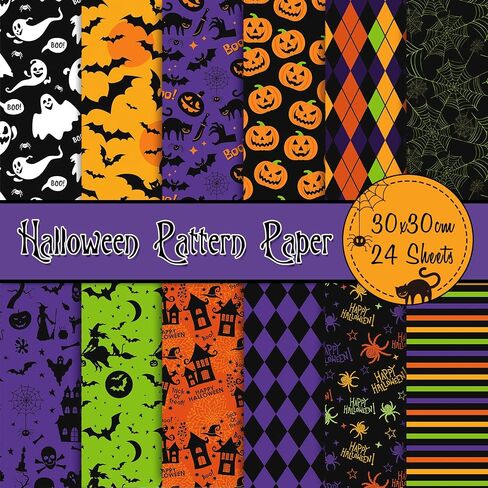 Whaline 24pcs Halloween Pattern Paper 12 Designs Double-Sided Multi-Colored Premium Matte Craft Paper Decorative Paper Square Shaped Perfect for Crafts Card Making Scrapbook, 11.8 x 11.8inch in Kuwait