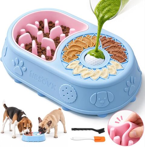 Dog Lick Bowl with Interactive Rolling Ball, Silicone Slow Feeder Bowl and Lick Mat for Liquid and Thick-Textured Treats, 5/6-Cup Non-Slip Licking Toy for Large, Medium and Small Dogs and Cats in Kuwait